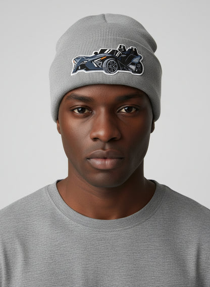 Three Wheel Nation beanie with Black Slingshot