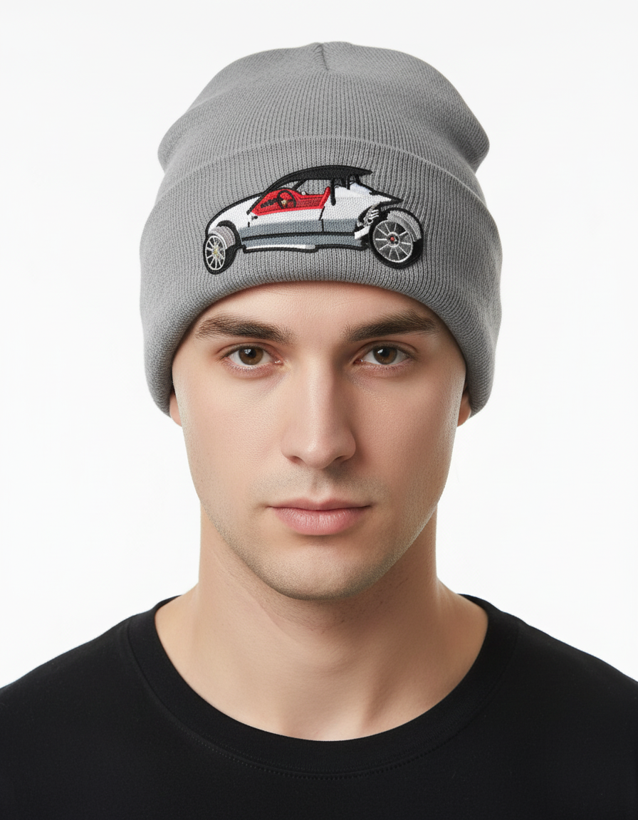 Three Wheel Nation beanie Gray with Vanderhall (White/Red)