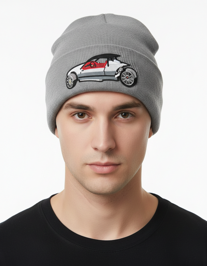Three Wheel Nation beanie Gray with Vanderhall (White/Red)