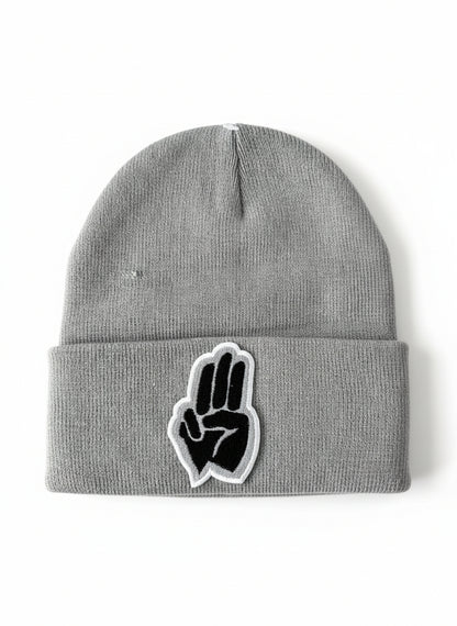 Three Wheel Nation beanie Gray with Black Fingers