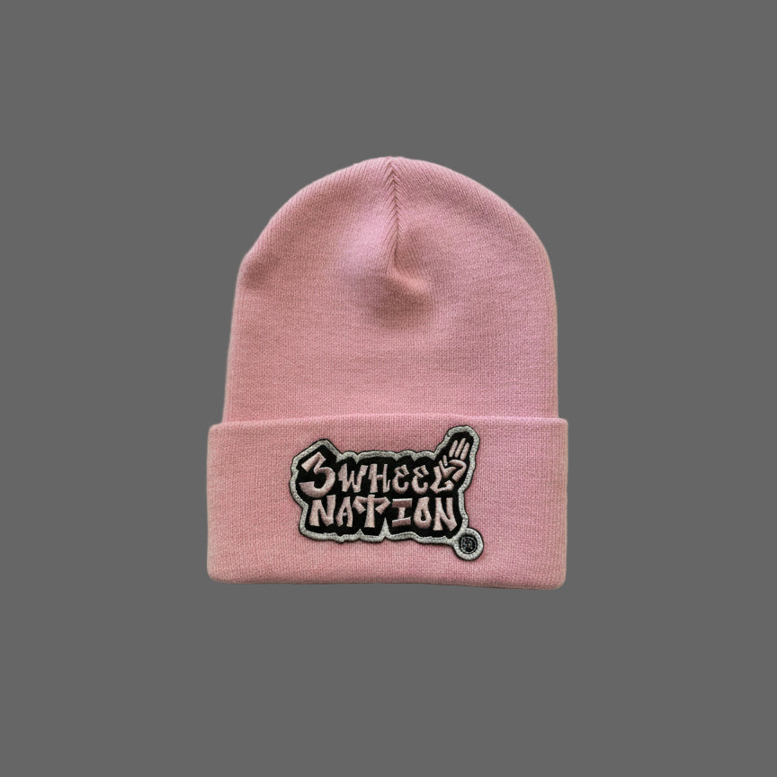 Three Wheel Nation Custom Pink Beanie Pink Logo