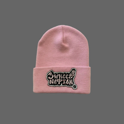 Three Wheel Nation Custom Pink Beanie Pink Logo