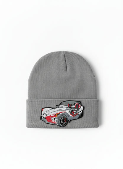 Three Wheel Nation beanie With Slingshot Red trim