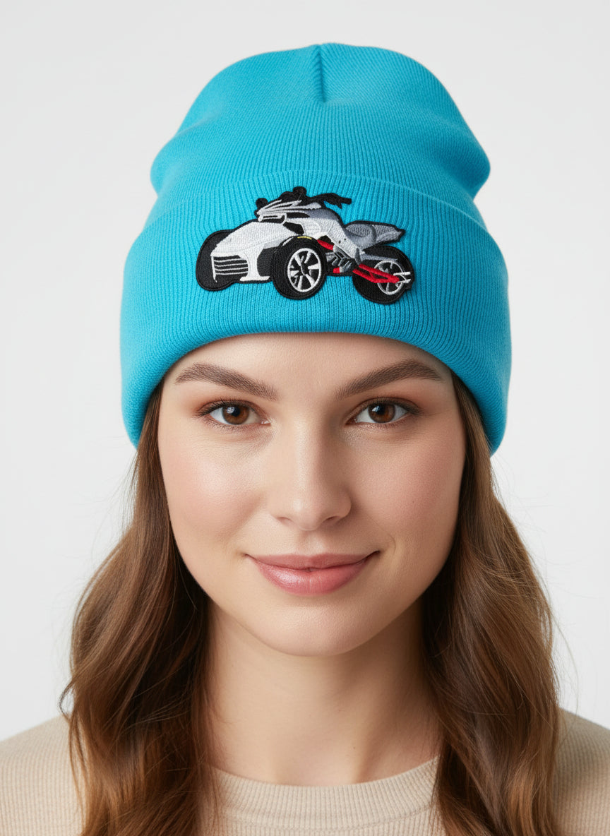 Three Wheel Nation beanie Aqua with White Spyder
