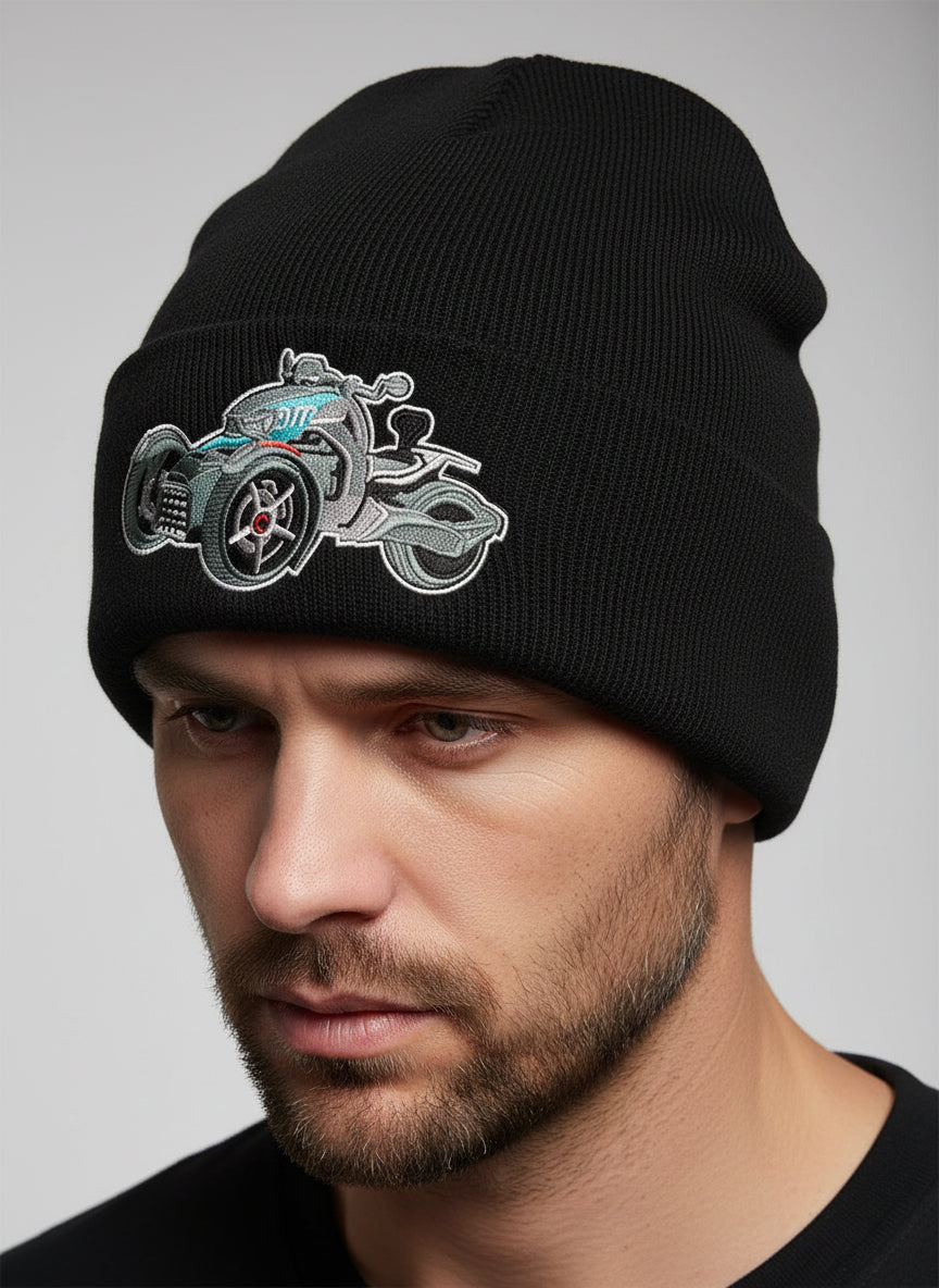 Three Wheel Nation Custom Black Beanie with Ryker/Blue