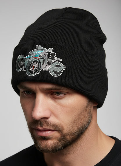 Three Wheel Nation Custom Black Beanie with Ryker/Blue