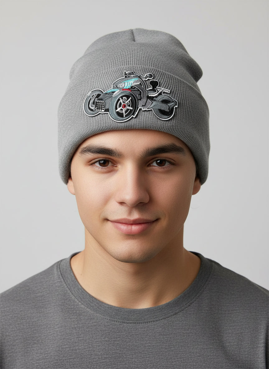 Three Wheel Nation beanie Gray with Ryker (Blue)
