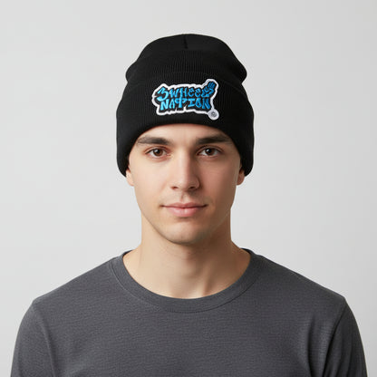 Three Wheel Nation Custom Black Beanie Blue Logo.