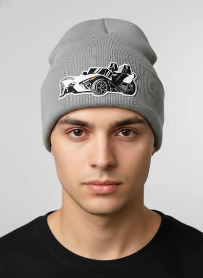 Three Wheel Nation beanie With White Slingshot
