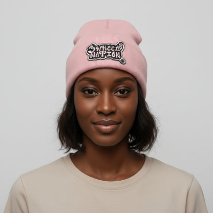 Three Wheel Nation Custom Pink Beanie Pink Logo
