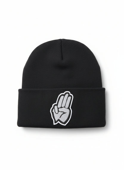 Three Wheel Nation Custom Black Beanie with Grey Fingers